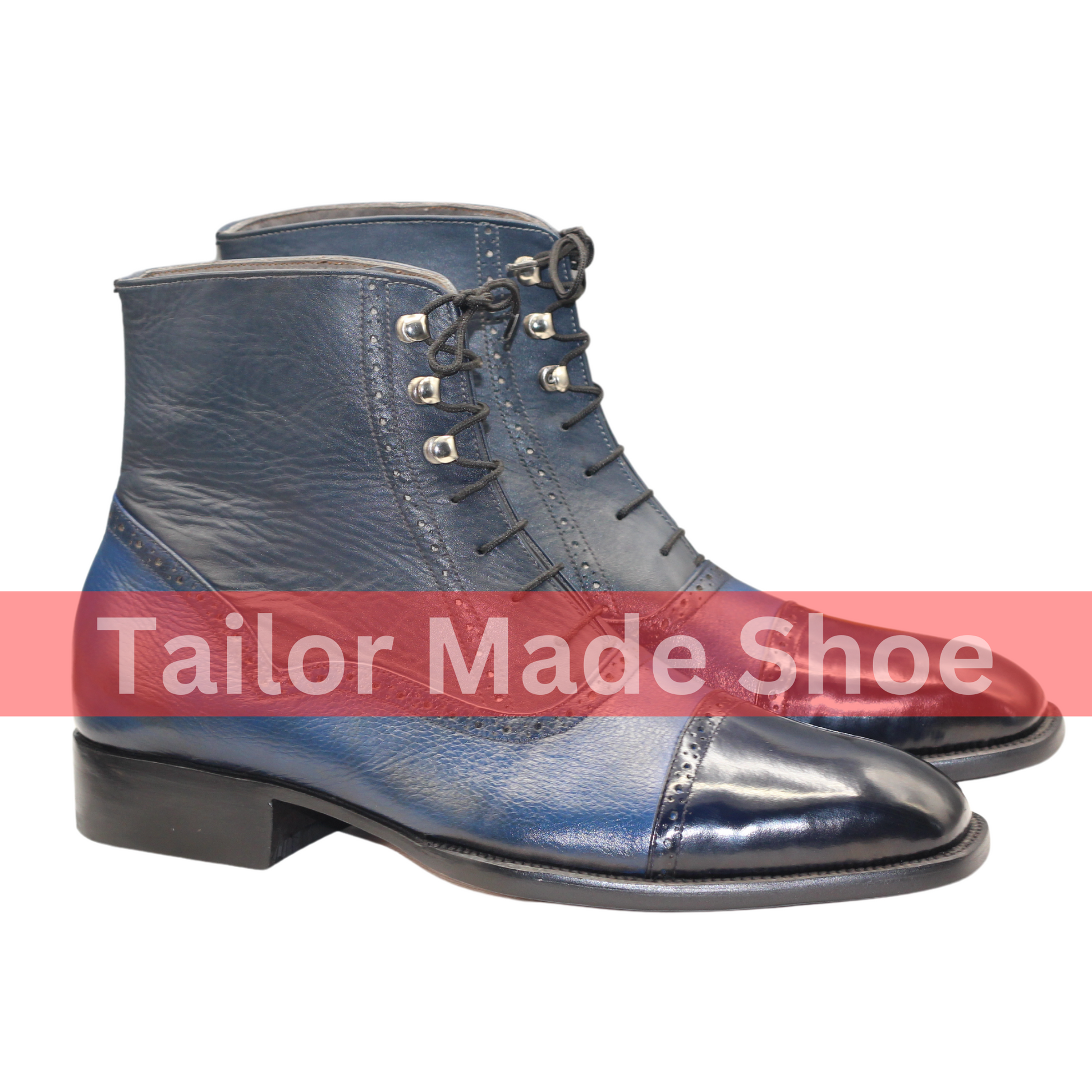 Handmade Blue Leather Lace-Up Boots – Luxury Bespoke Footwear for Men Custom-Made Navy Leather Boots – Sophisticated Handmade Craftsmanship