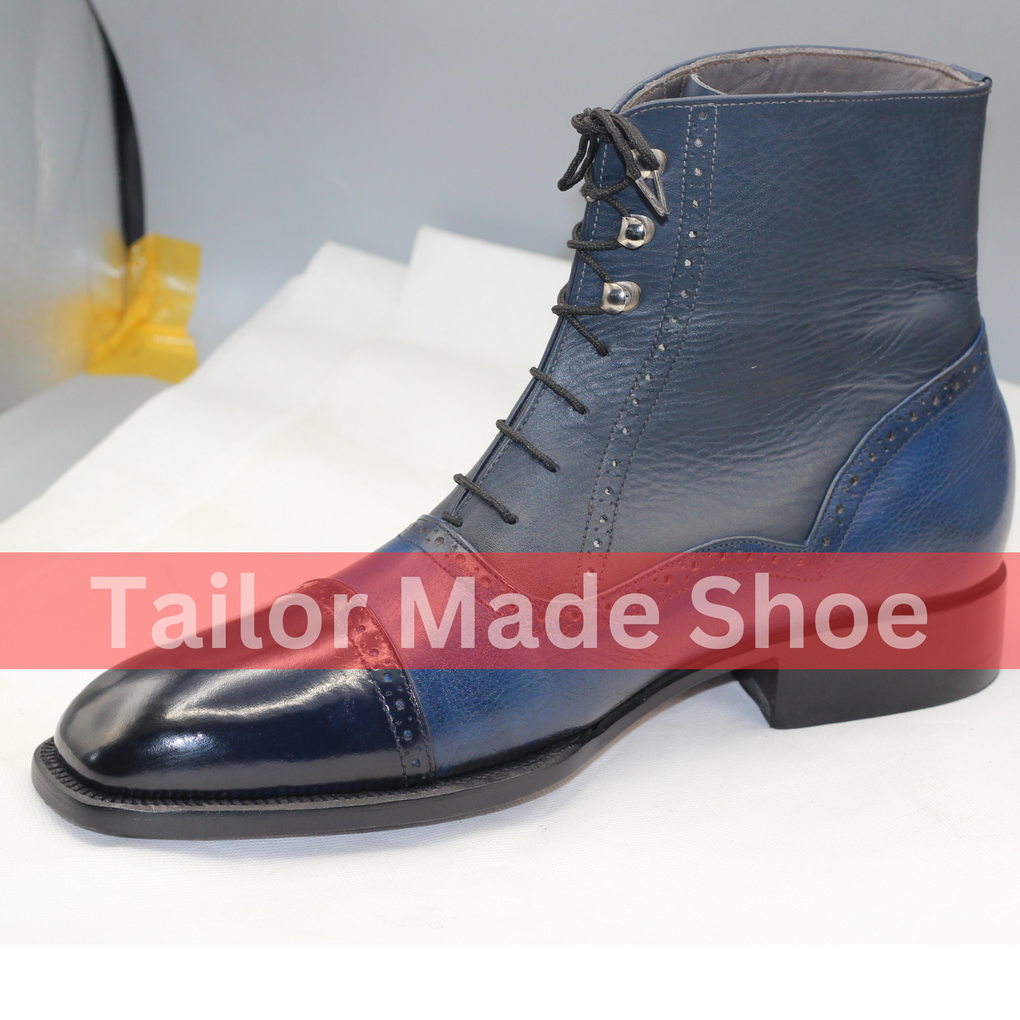 Handmade Blue Leather Lace-Up Boots – Luxury Bespoke Footwear for Men Custom-Made Navy Leather Boots – Sophisticated Handmade Craftsmanship