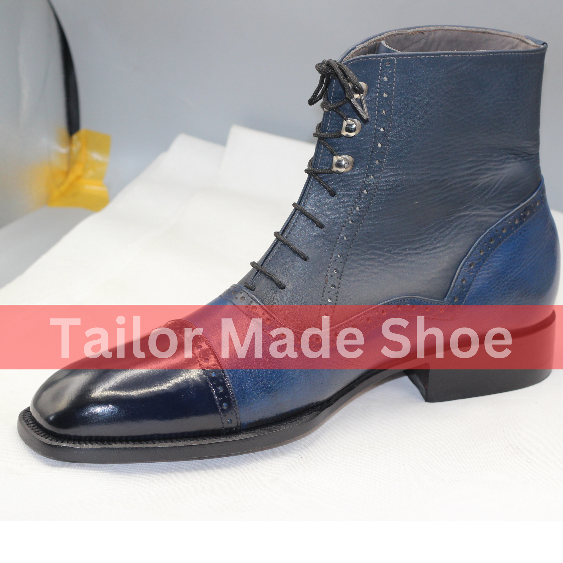 Handmade Blue Leather Lace-Up Boots – Luxury Bespoke Footwear for Men Custom-Made Navy Leather Boots – Sophisticated Handmade Craftsmanship