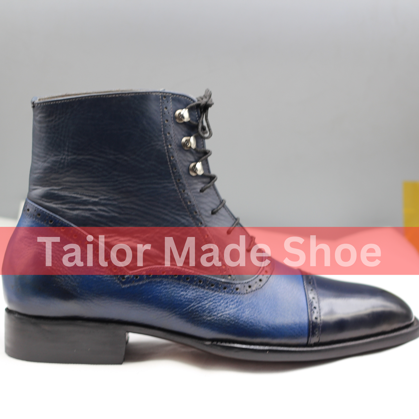 Handmade Blue Leather Lace-Up Boots – Luxury Bespoke Footwear for Men Custom-Made Navy Leather Boots – Sophisticated Handmade Craftsmanship