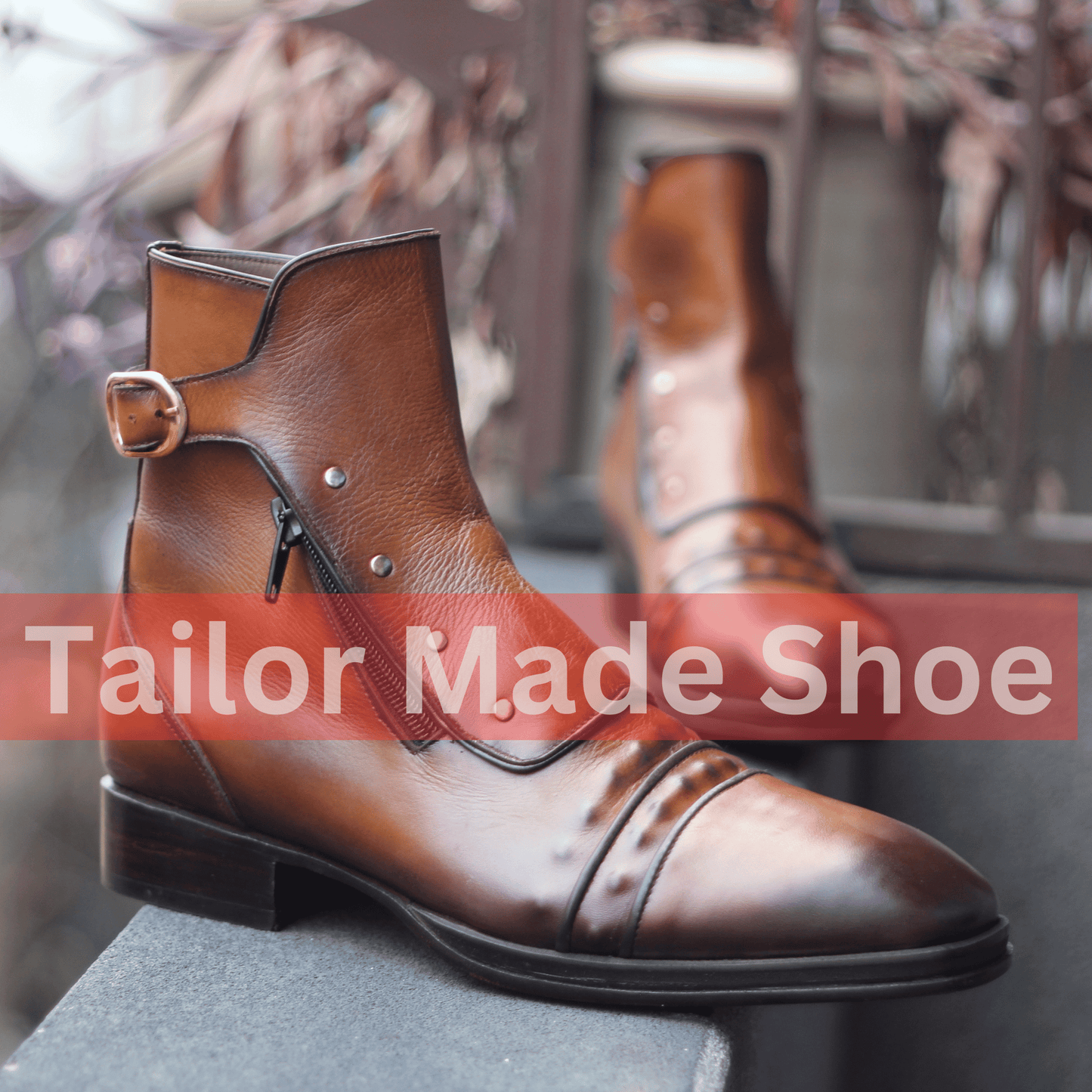 Handmade Brown Leather Ankle Boots with Vintage Brass Accents Custom Made Brown Leather Zipper Boots with Buckle Detail