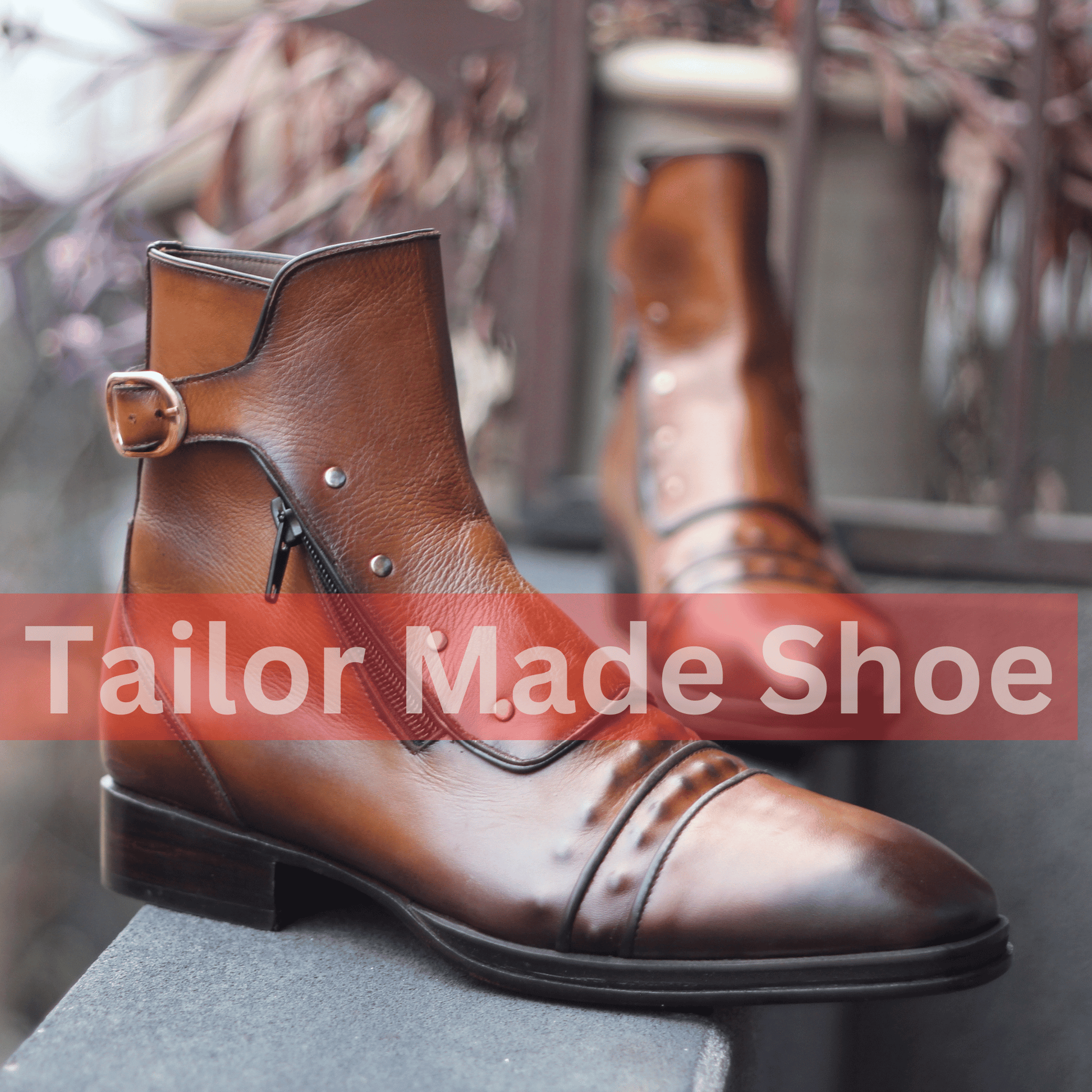 Handmade Brown Leather Ankle Boots with Vintage Brass Accents Custom Made Brown Leather Zipper Boots with Buckle Detail