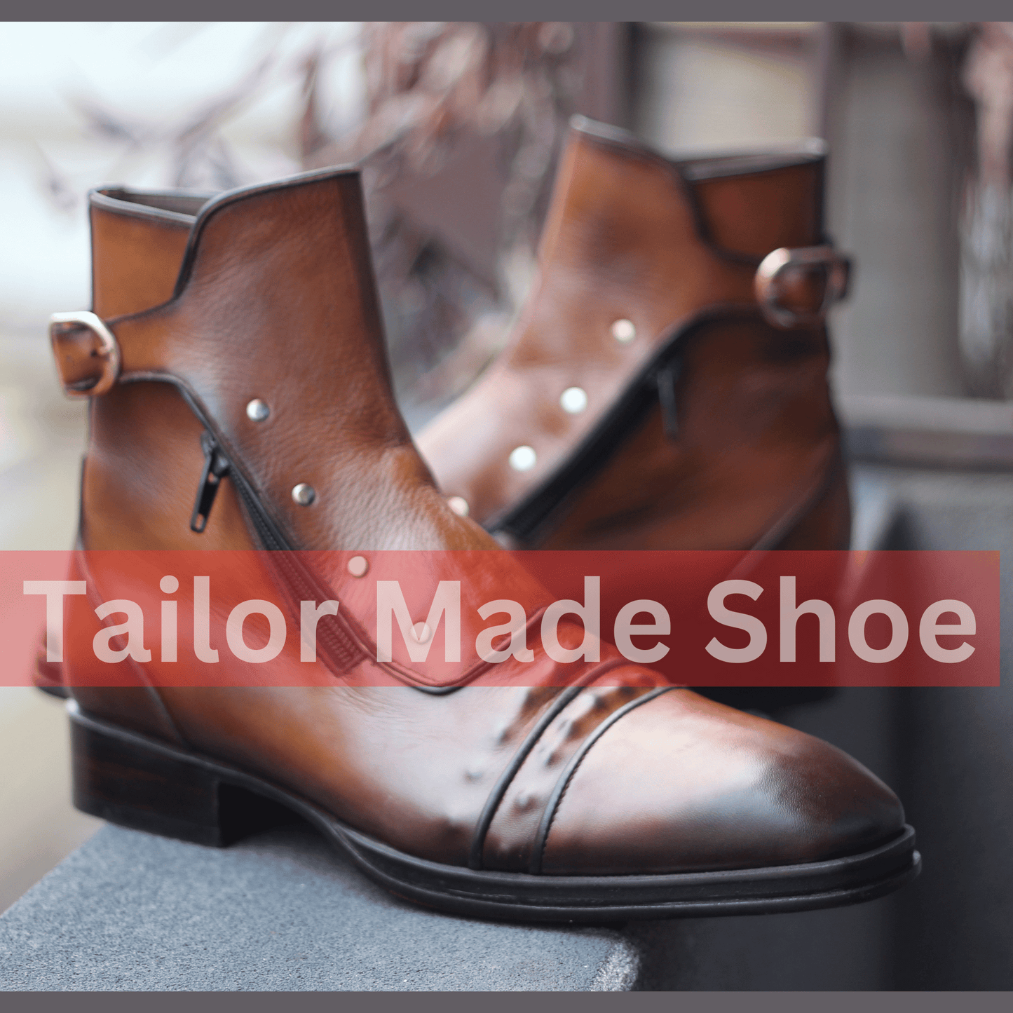 Handmade Brown Leather Ankle Boots with Vintage Brass Accents Custom Made Brown Leather Zipper Boots with Buckle Detail