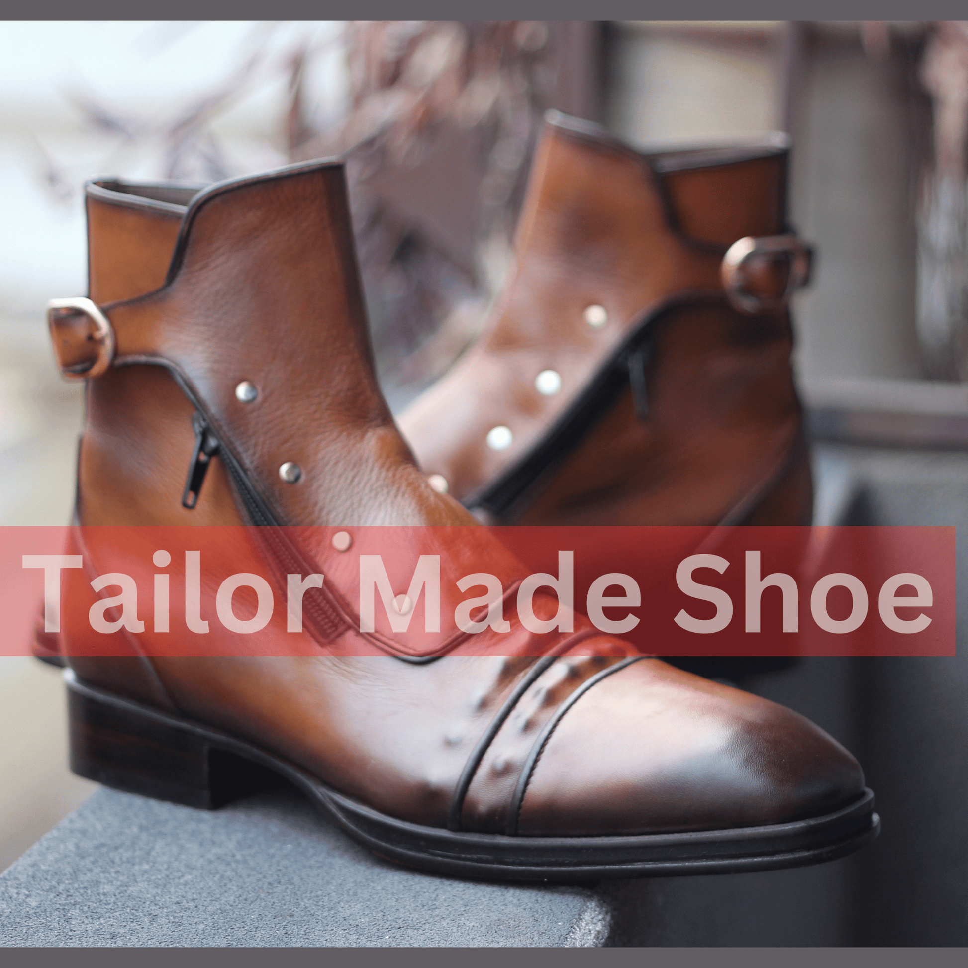 Handmade Brown Leather Ankle Boots with Vintage Brass Accents Custom Made Brown Leather Zipper Boots with Buckle Detail