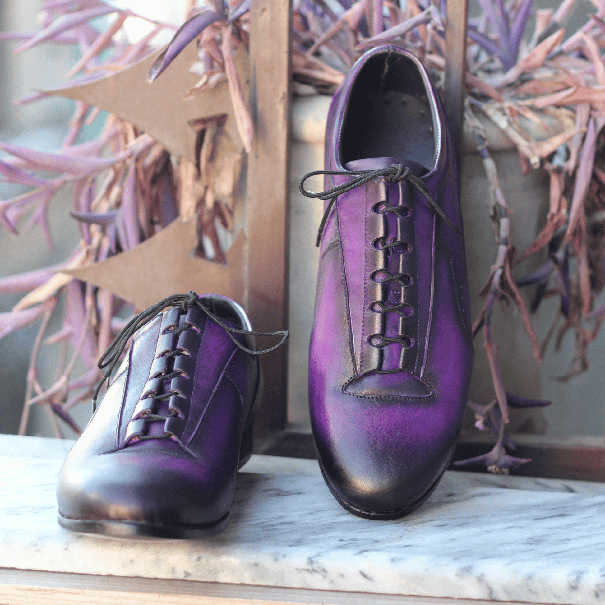 Handmade Purple Gradient Leather Sneakers - Artisan Casual Shoes for Men Artisan Purple Leather Gradient Finish Craftsmanship Shoes
