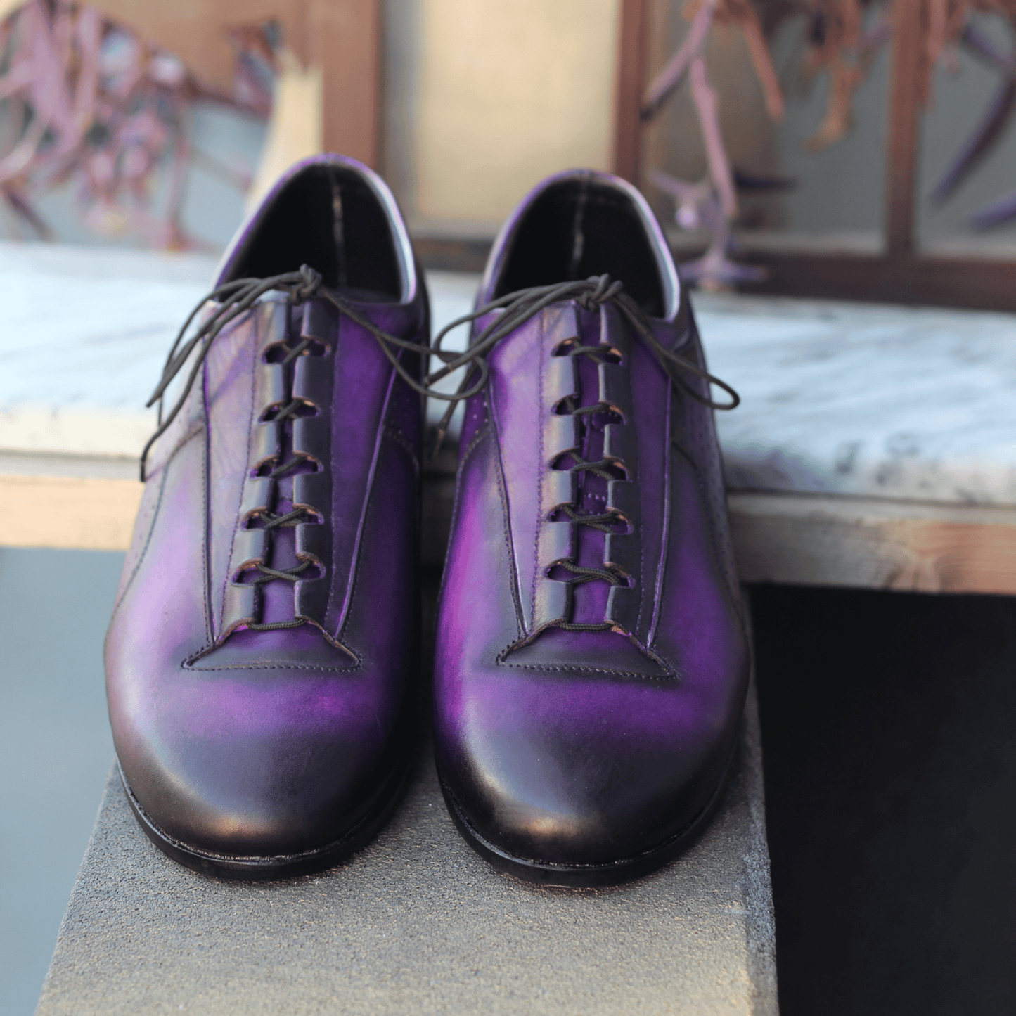 Handmade Purple Gradient Leather Sneakers - Artisan Casual Shoes for Men Artisan Purple Leather Gradient Finish Craftsmanship Shoes