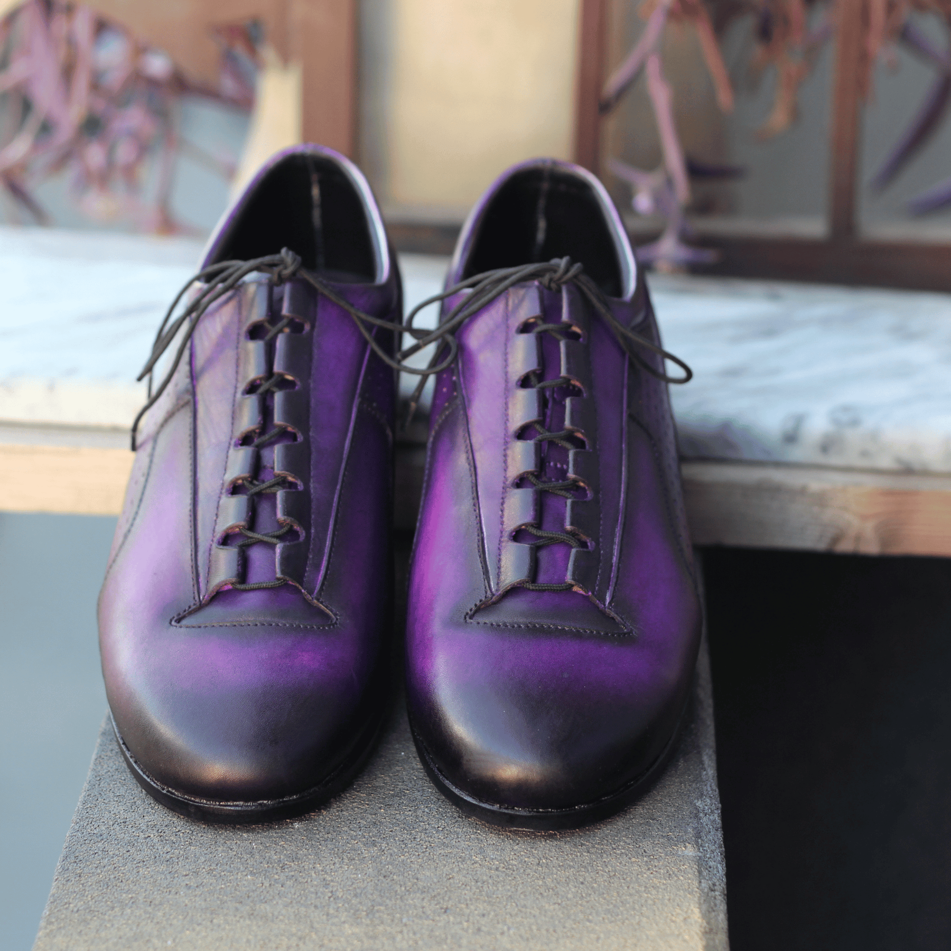 Handmade Purple Gradient Leather Sneakers - Artisan Casual Shoes for Men Artisan Purple Leather Gradient Finish Craftsmanship Shoes