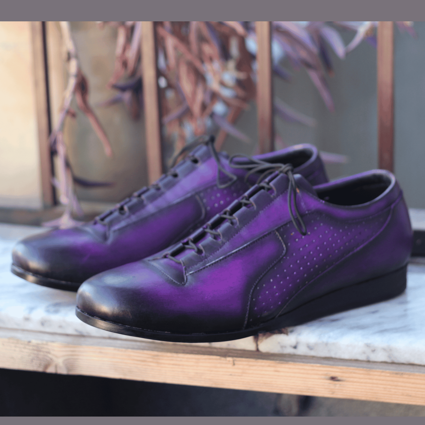 Handmade Purple Gradient Leather Sneakers - Artisan Casual Shoes for Men Artisan Purple Leather Gradient Finish Craftsmanship Shoes