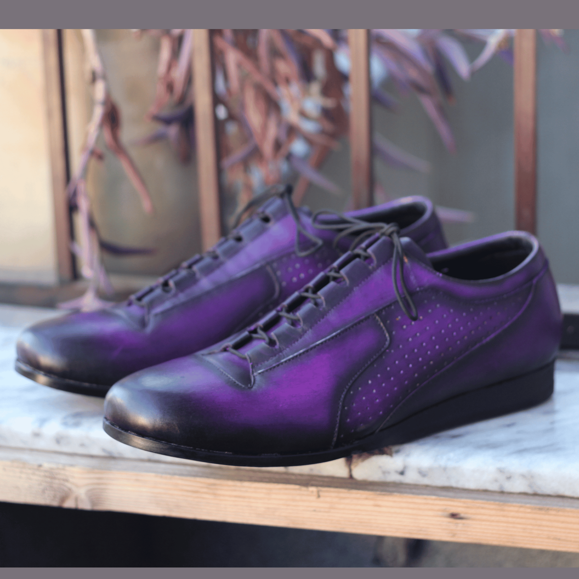 Handmade Purple Gradient Leather Sneakers - Artisan Casual Shoes for Men Artisan Purple Leather Gradient Finish Craftsmanship Shoes