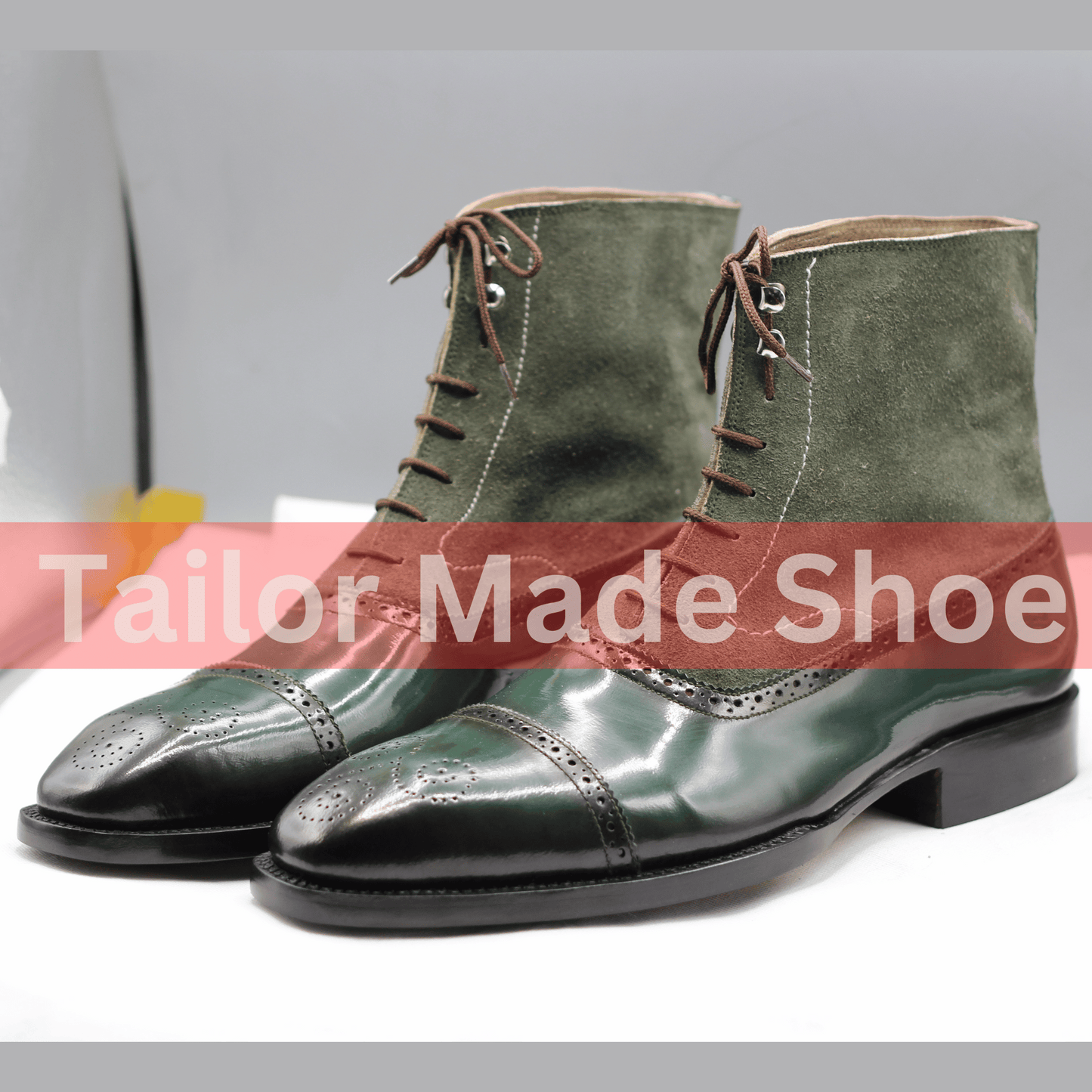 Luxury Two-Tone Green Leather Boots for Men - Suede and Gloss Finish Handmade Green Leather & Suede Boots - Perfect for Formal & Casual Wear