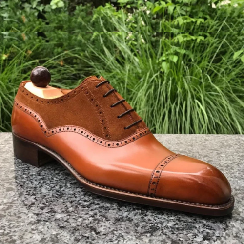 Luxury at Your Feet Tailor-Made Leather Oxfords, Genuine Calf Leather & Suede, Bespoke Handmade Oxford Shoes Toe Cap, Laceup Shoes For Mens
