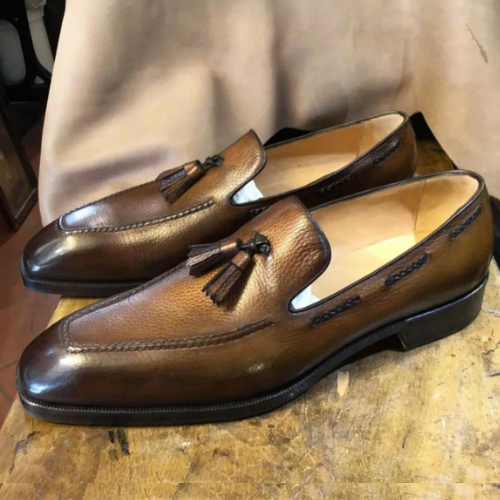 Made To Order, Handmade Goodyear Welted Custom Made Premium Brown Shaded Leather Loafers Slip On Shoes Moccasin Shoes: Your Unique Style