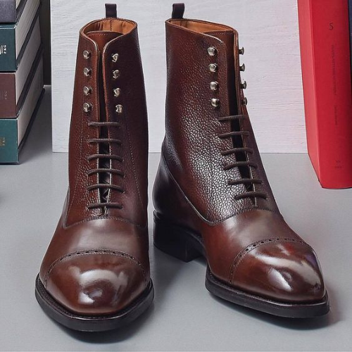 Made to Order Boots Bespoke Handmade Premium Quality Grain Brown Leather Toe Cap Laceup High Ankle Men's Stylish Luxury Premium Boots BuyNow