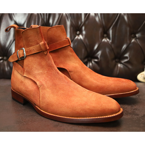 Made to Order Boots, Handmade Boots, Handcrafted Goodyear Welted Premium Quality Suede Single Monk Strap Mens Dress Boots Womens Dress Boots