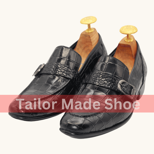 Men's Black Crocodile-Embossed Leather Loafers – Luxury Design Men's Luxury Slip-On Black Loafers – Classic Crocodile Pattern