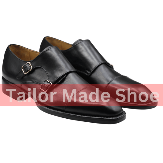 Men's Black Leather Monk Strap Shoes – Handmade Luxury Formal Footwear Elegant Handmade Leather Monk Strap Shoes – Stylish Dress Shoes for Men