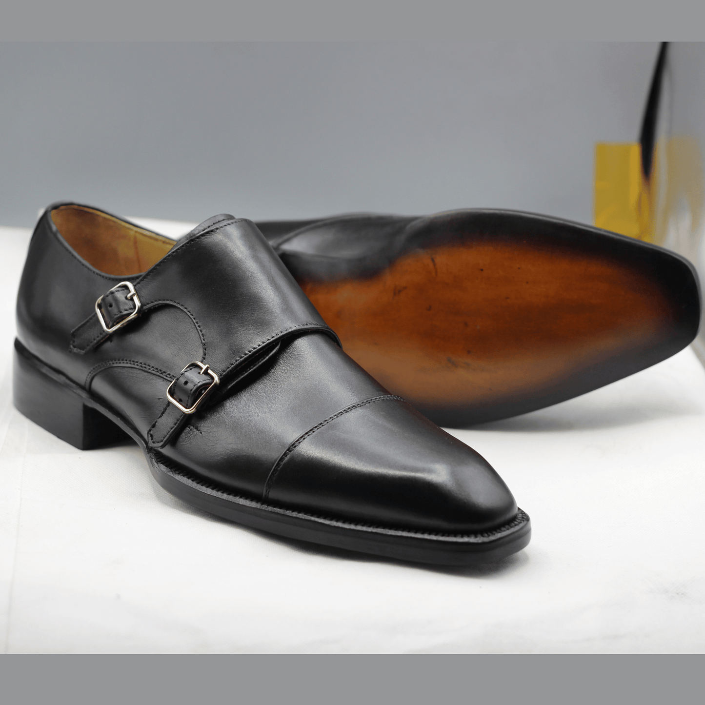 Men's Black Leather Monk Strap Shoes – Handmade Luxury Formal Footwear Elegant Handmade Leather Monk Strap Shoes – Stylish Dress Shoes for Men