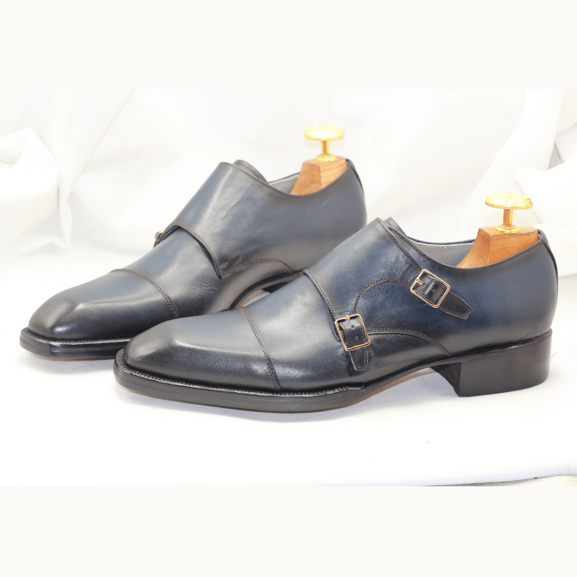 Men's Classic Black Leather Double Monk Strap Shoes Handcrafted Italian-Style Double Monk Dress Shoes Premium Quality Formal Footwear