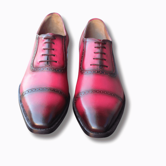 Men’s Classic Burgundy Cap-Toe Oxford Shoes – Handmade Perfection Artisan-Crafted Leather Oxford Shoes Your Impeccable Style Bespoke Handmade Premium Quality Burgundy Leather Toe Cap Mens Formal Dress Shoes