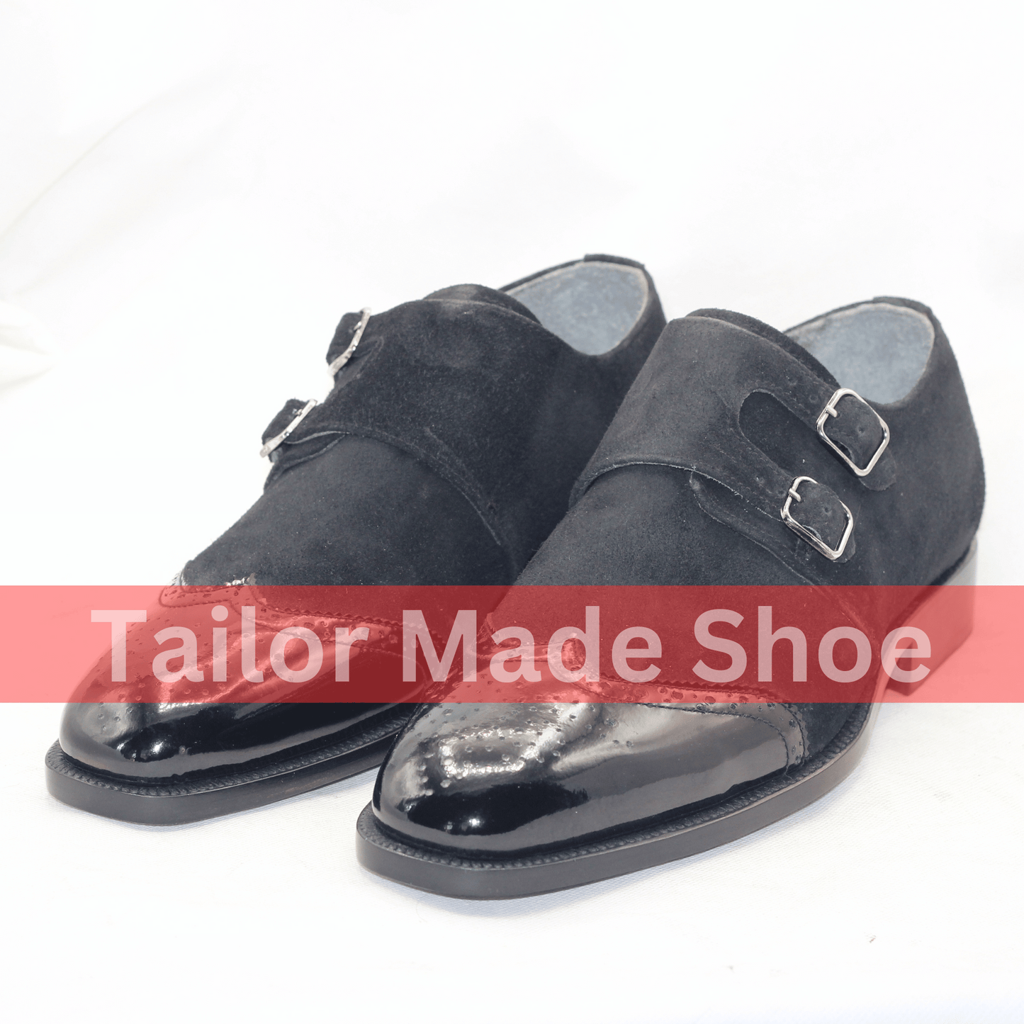 Men's Double Monk Strap Shoes – Black Suede & Patent Leather Refined Men's Formal Shoes – Dual Texture Suede & Leather