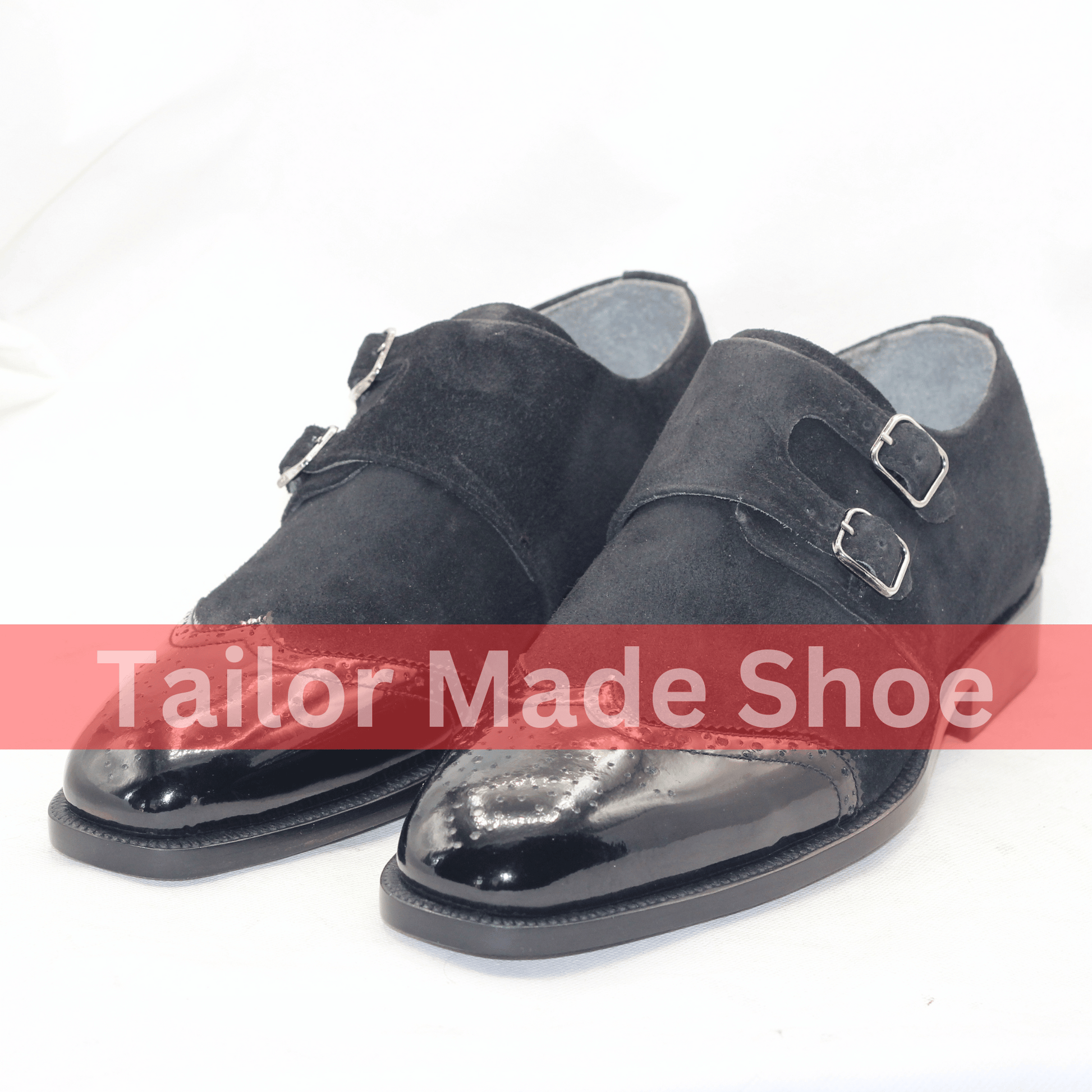 Men's Double Monk Strap Shoes – Black Suede & Patent Leather Refined Men's Formal Shoes – Dual Texture Suede & Leather