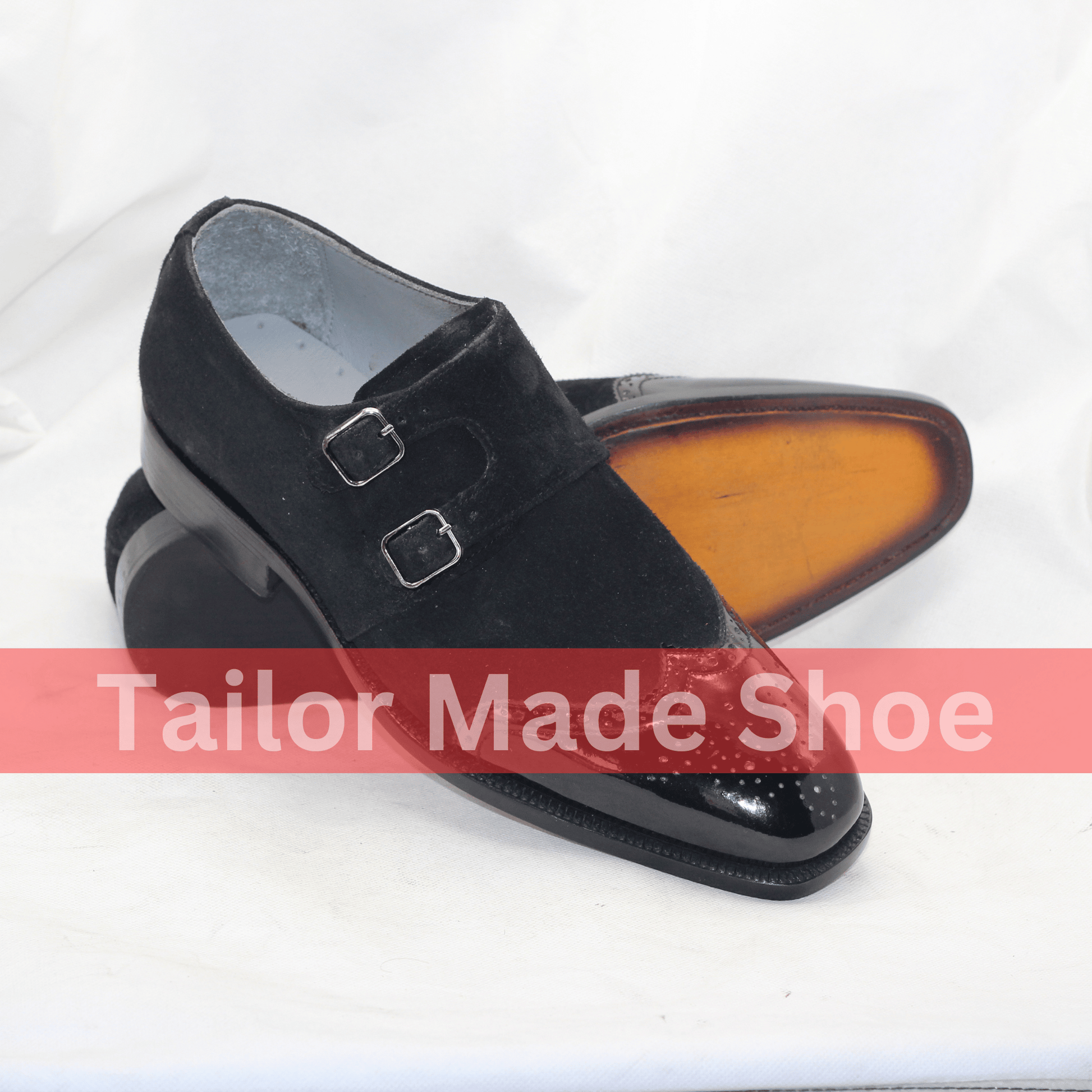 Men's Double Monk Strap Shoes – Black Suede & Patent Leather Refined Men's Formal Shoes – Dual Texture Suede & Leather