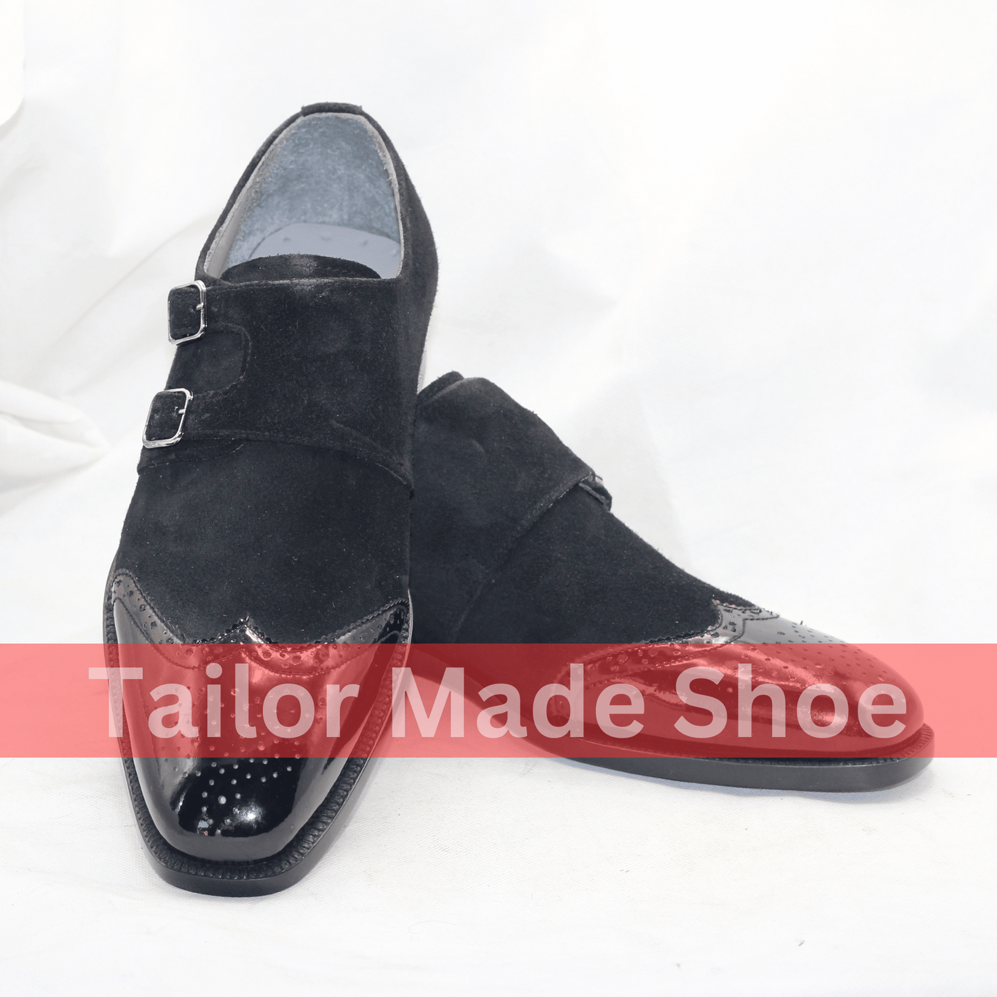 Men's Double Monk Strap Shoes – Black Suede & Patent Leather Refined Men's Formal Shoes – Dual Texture Suede & Leather
