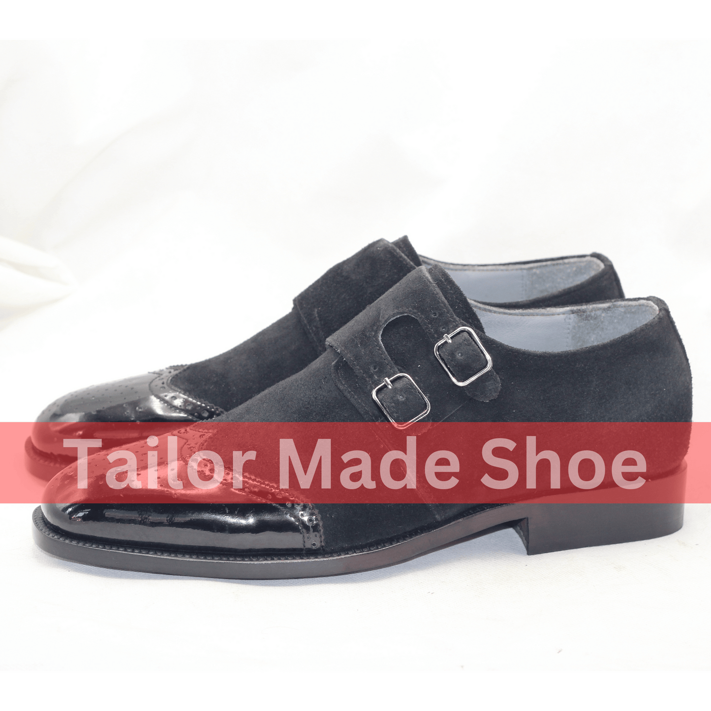 Men's Double Monk Strap Shoes – Black Suede & Patent Leather Refined Men's Formal Shoes – Dual Texture Suede & Leather