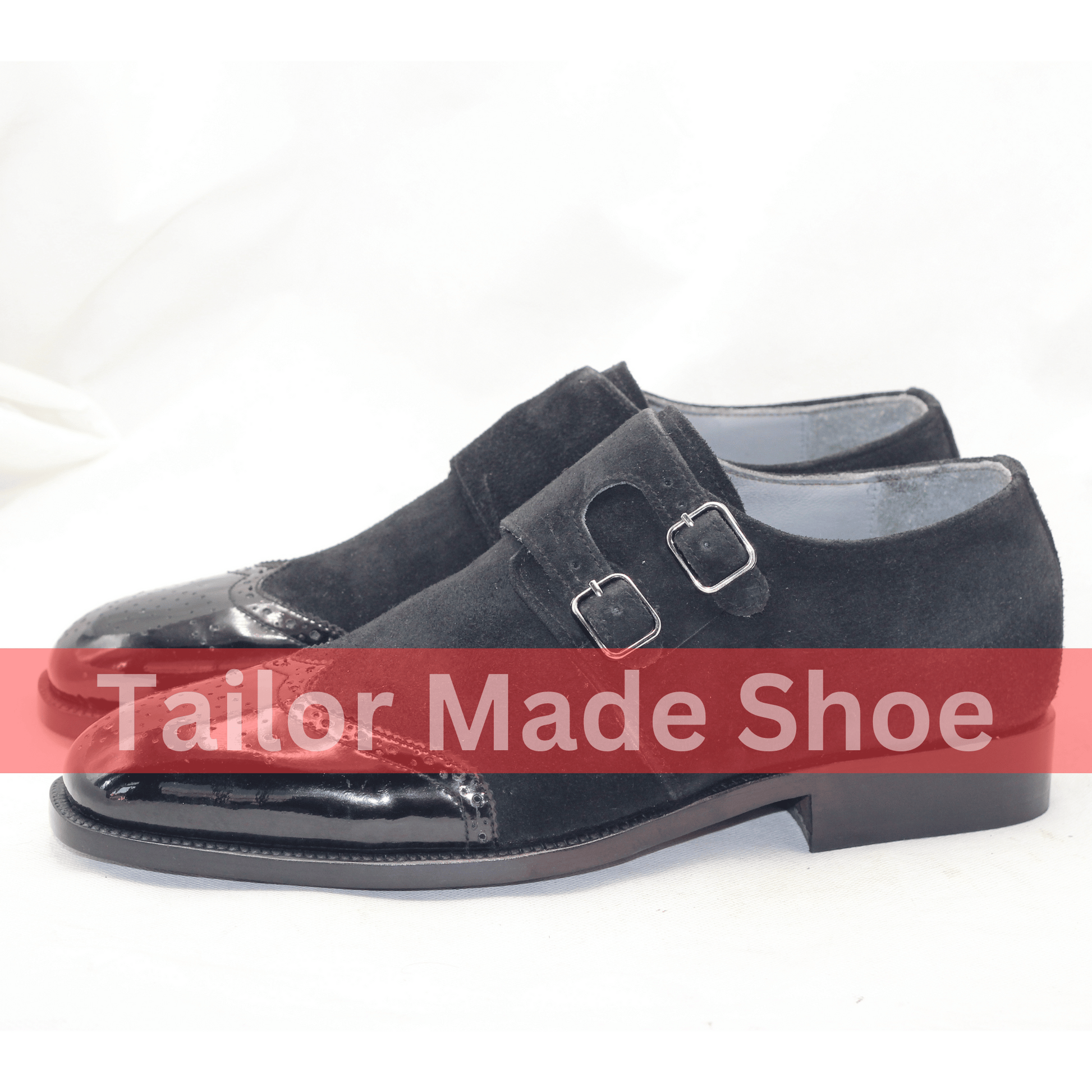 Men's Double Monk Strap Shoes – Black Suede & Patent Leather Refined Men's Formal Shoes – Dual Texture Suede & Leather
