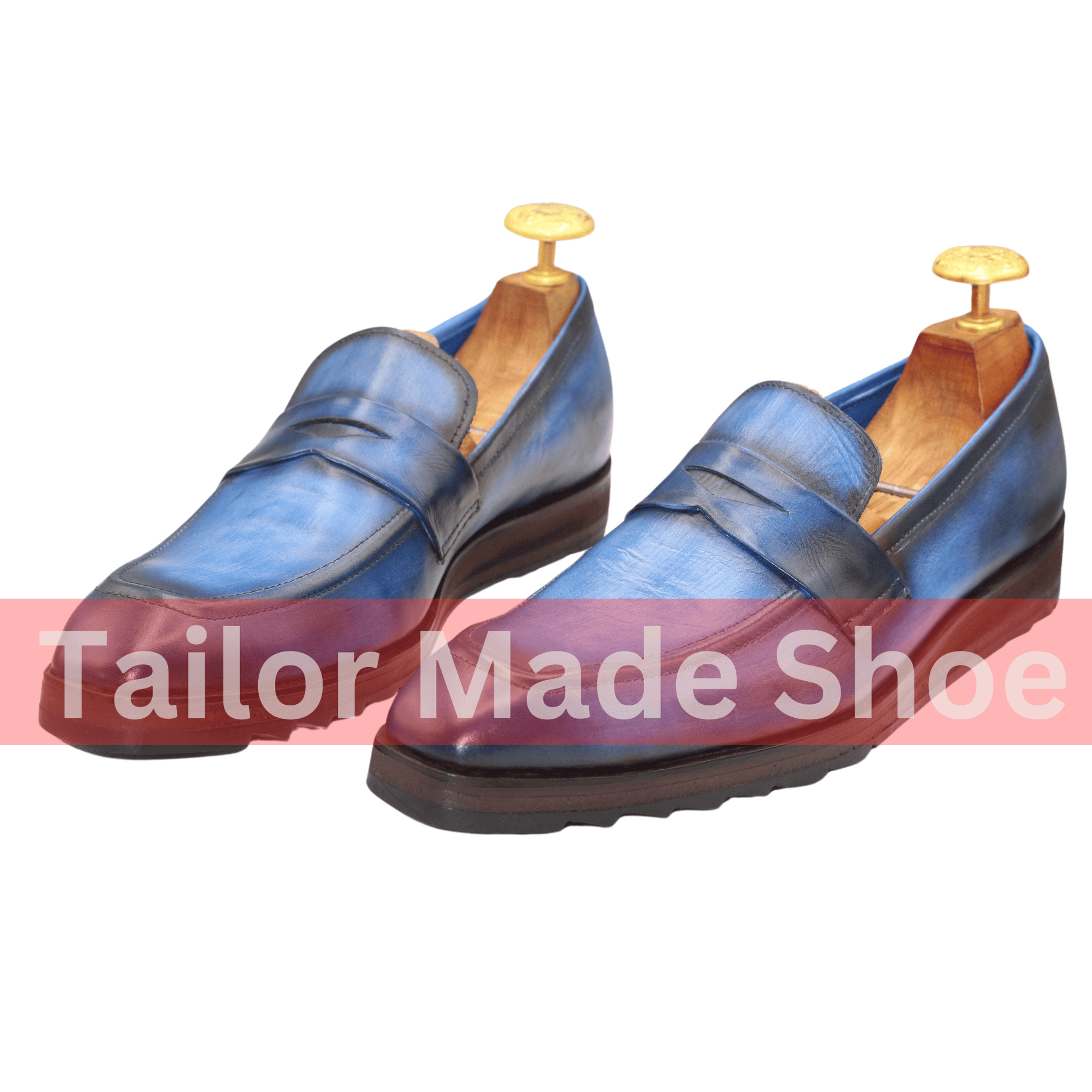 Men's Handcrafted Blue Leather Loafers – Smart Casual Style ustom-Made Blue Leather Loafers – Penny Strap Design