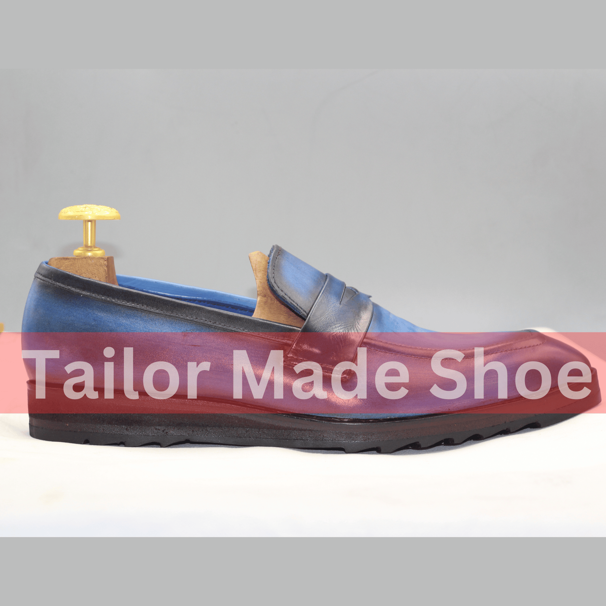 Men's Handcrafted Blue Leather Loafers – Smart Casual Style ustom-Made Blue Leather Loafers – Penny Strap Design