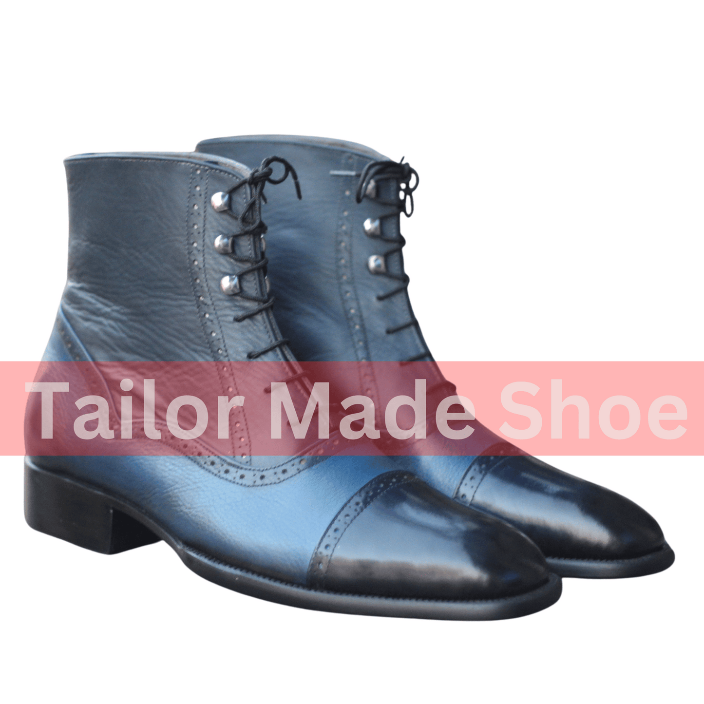 Men's Premium Blue Leather Boots - Handcrafted Elegance Handmade Blue Leather Ankle Boots - Sophisticated Men's Footwear