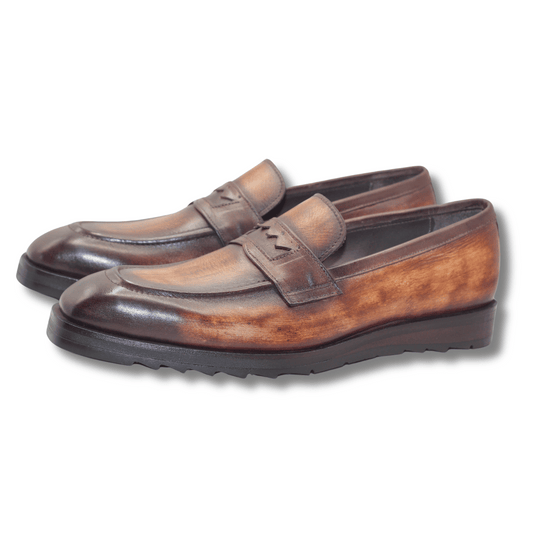 Men's Vintage-Style Brown Loafers - Comfortable & Durable Design Artisanal Leather Shoes, Handmade Shoe Fashion, Pure Leather Slip-On Shoes For Men's