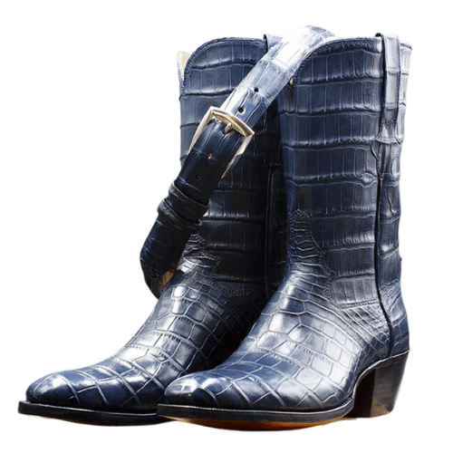 Men's & Women's Cowboy Alligator Navy Blue Leather Boots