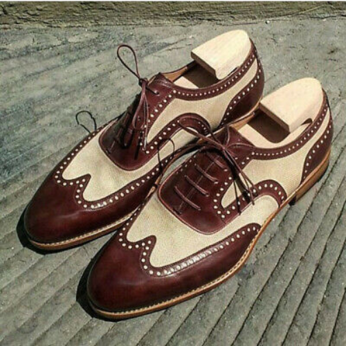 New Custom Made Bespoke Handmade Custom Made Handstitched Genuine Leather Wingtip Oxford Mens Stylish Shoes Fashion Shoes Trending Shoes