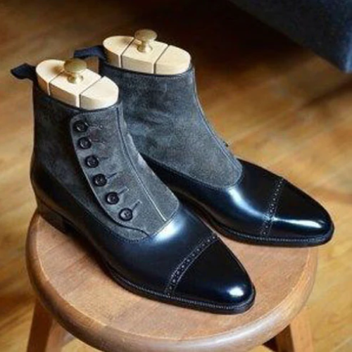New Custom Made Boots Handmade Mens Boot, Womens Boots, Genuine Two Tone Leather & Suede Button Ankle Dress Formal Toe Cap Mens Dress Boots