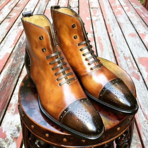 Tan & Brown Leather High-Ankle Boots Handmade Luxury Men’s Boots