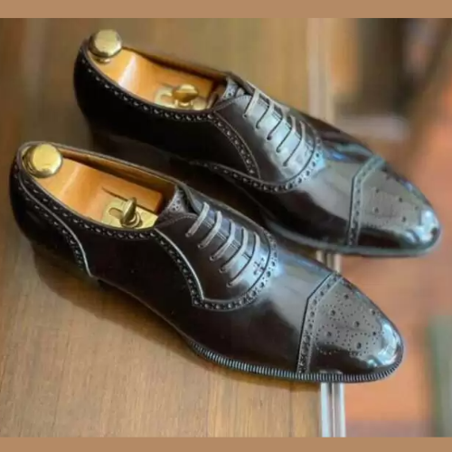 New Custom Made Made to Measure Bespoke Handmade Premium Quality Black Leather Toe Cap Brogue Oxford Wedding Shoes Formal Dress Mens Shoes