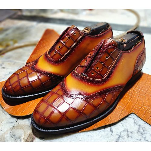 New Custom-Made Shoes Bespoke Handmade Shoes Made to Measure Shoes Genuine Crocodile Texture Premium Quality Leather Laceup Oxford Mens Stylish Shoes