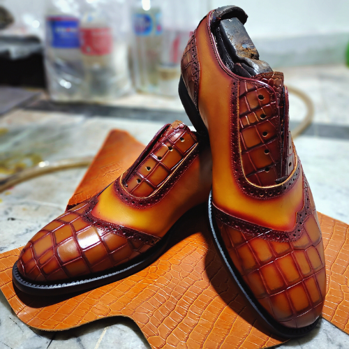 New Custom Made Shoes Bespoke Handmade Shoes Made to Measure Shoes Handpainted Crocodile Texture Premium Quality Leather Laceup Oxford Mens Shoes