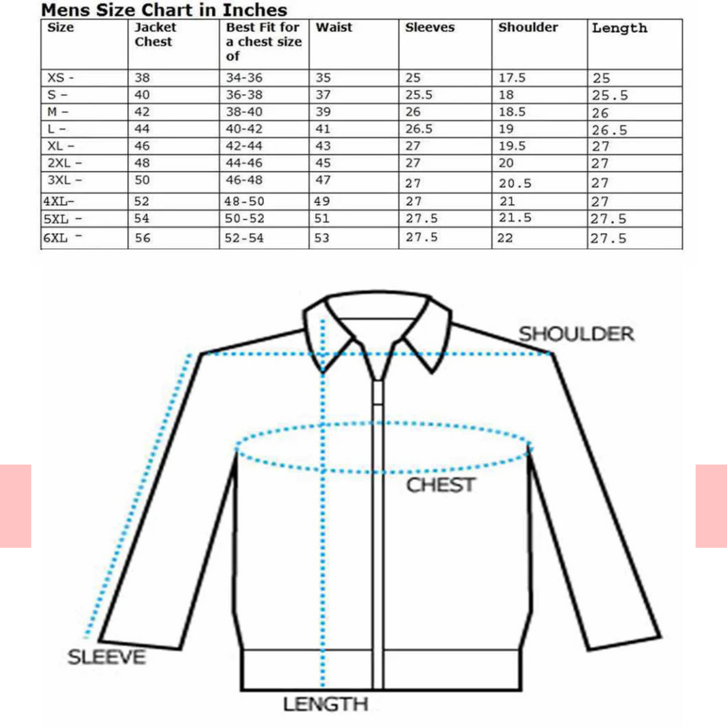 Size Chart And Guide For men's