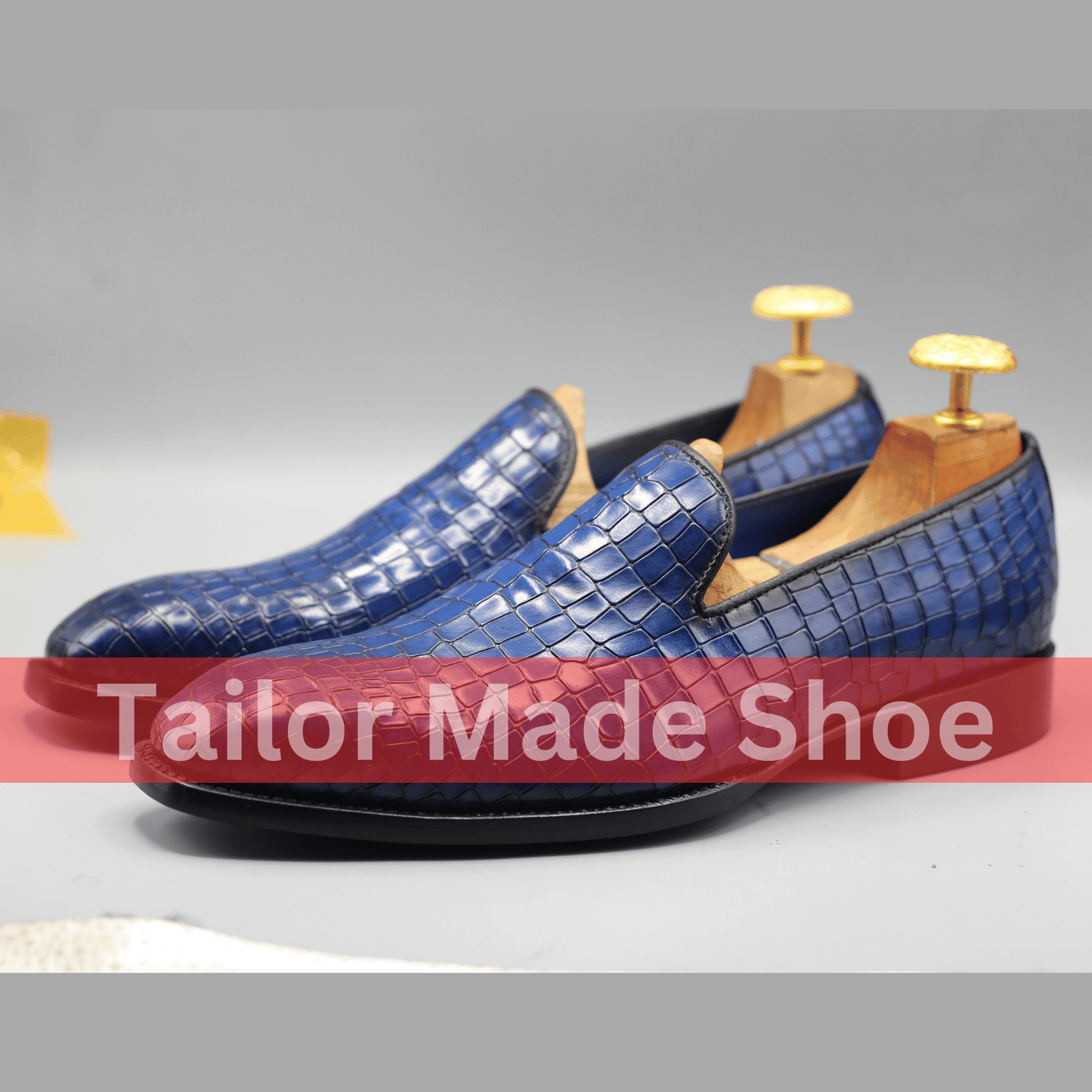 Bespoke Blue Crocodile-Embossed Shoes – Stylish Handmade Formal Loafers Premium Blue Crocodile-Pattern Shoes – Handmade Luxury for Men 