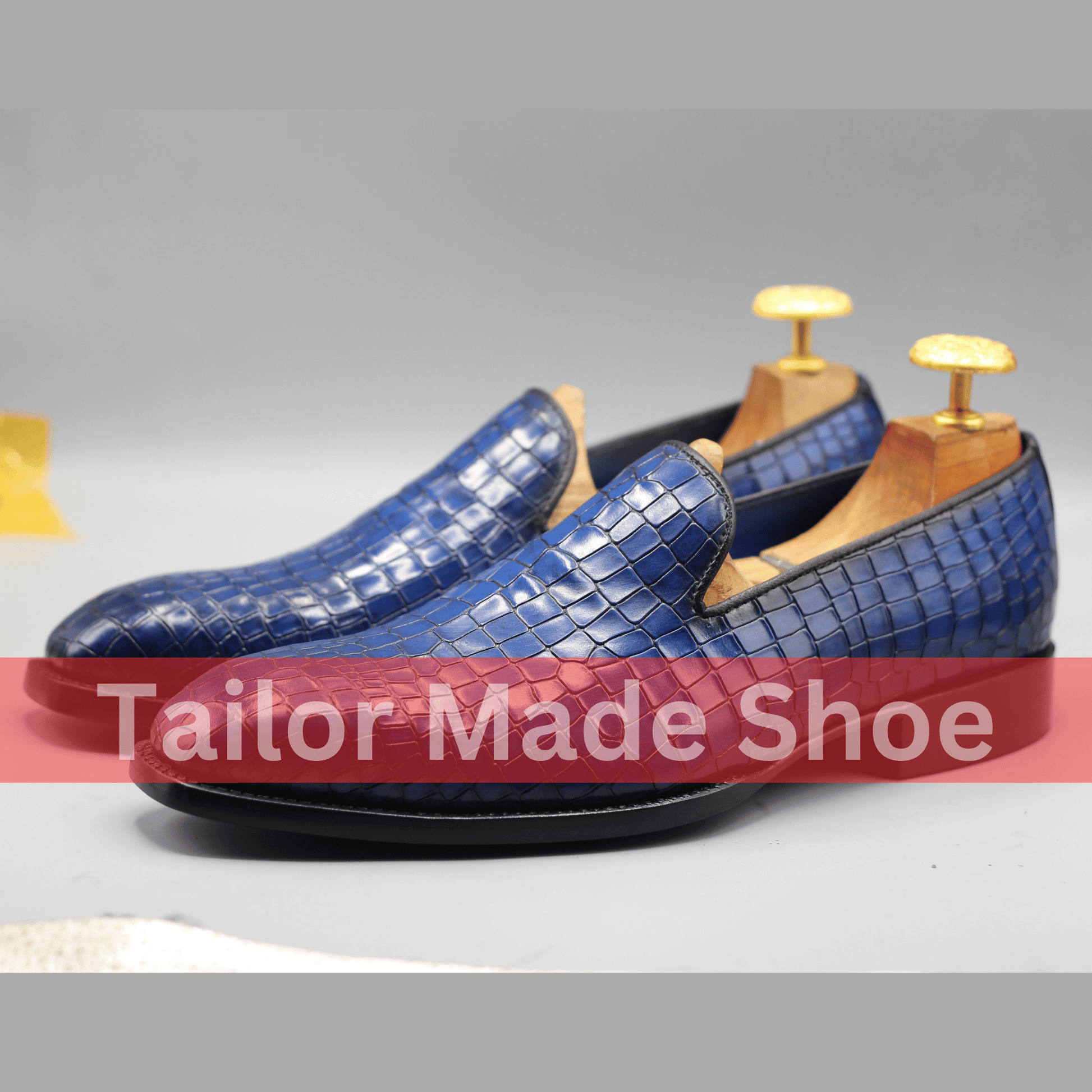 Bespoke Blue Crocodile-Embossed Shoes – Stylish Handmade Formal Loafers Premium Blue Crocodile-Pattern Shoes – Handmade Luxury for Men 