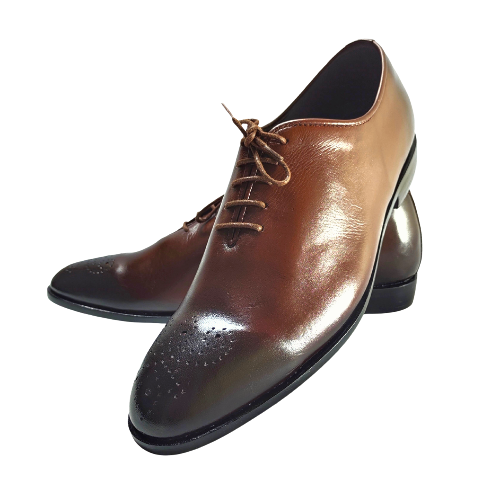 Tailor Made Custom Made Handmade Goodyear Welted Handstitched Hand Dyed Handpainted Dark Brown Shaded Leather Brogue Lace Up Oxford Mens Dress Shoes