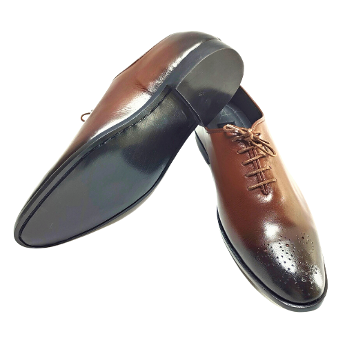Tailor Made Custom Made Handmade Goodyear Welted Handstitched Hand Dyed Handpainted Dark Brown Shaded Leather Brogue Lace Up Oxford Mens Dress Shoes