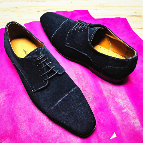 Made to Measure Tailor Made Handmade Bespoke Handstiched Custom Made Genuine Black Suede Toe Cap Oxford Lace Up Men's & Women's Formal Dress Shoes