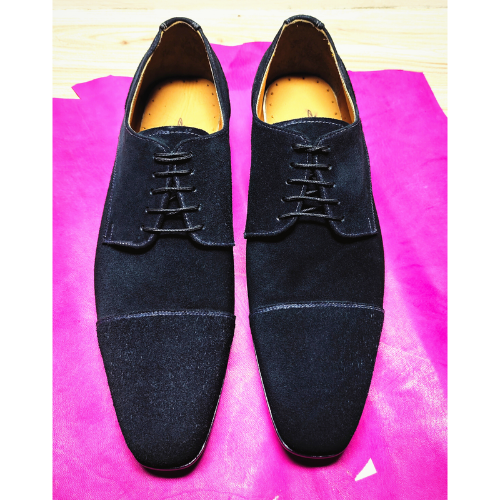 Made to Measure Tailor Made Handmade Bespoke Handstiched Custom Made Genuine Black Suede Toe Cap Oxford Lace Up Men's & Women's Formal Dress Shoes