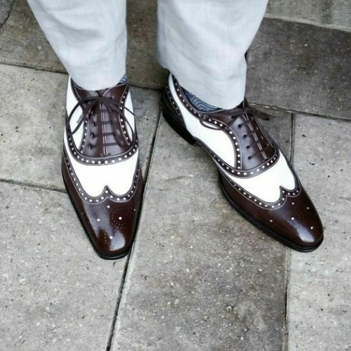 Tailor Made Handmade Premium Quality Black & White Leather Oxford Laceup, Wingtip, Brogue, Wedding Shoe, Mens Stylish Shoe Men Fashion Shoes