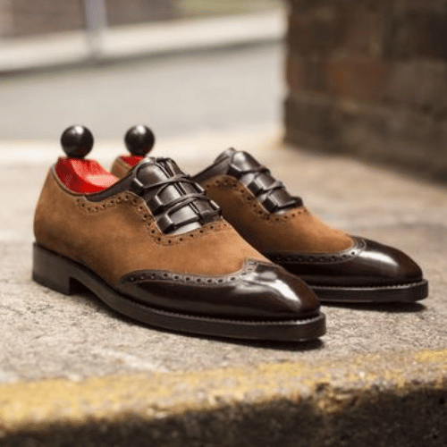 Tailor Made Handmade Premium Quality Brown Suede and Leather Oxford Laceup, Wingtip, Wedding Shoe, Mens Stylish Shoe Men Fashion Shoes