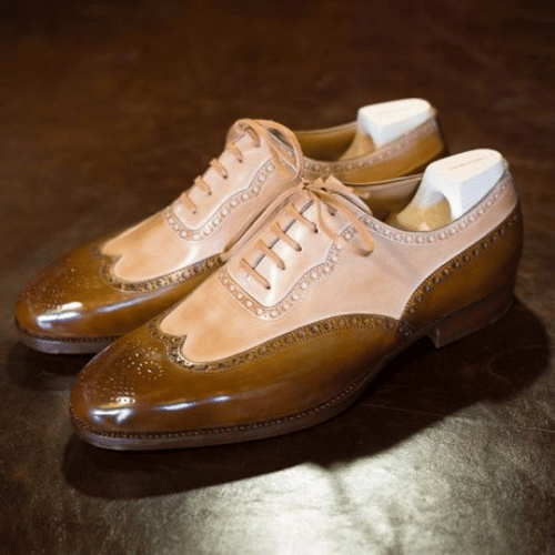 Tailor Made Shoes Bespoke Handmade Goodyear Welted Premium Quality Two Tone Leather Wingtip Laceup Oxford Shoes Mens & Womens Fashion Shoes
